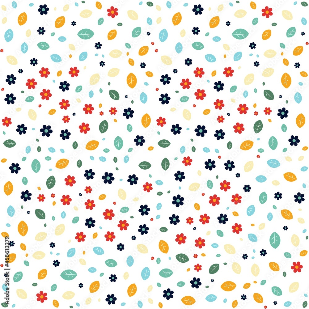 Colorful flower and leaves background. Abstract pattern background. Colorful wrapping paper.