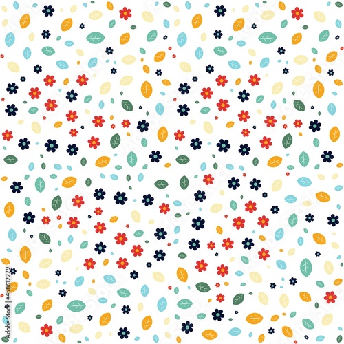 Colorful flower and leaves background. Abstract pattern background. Colorful wrapping paper.