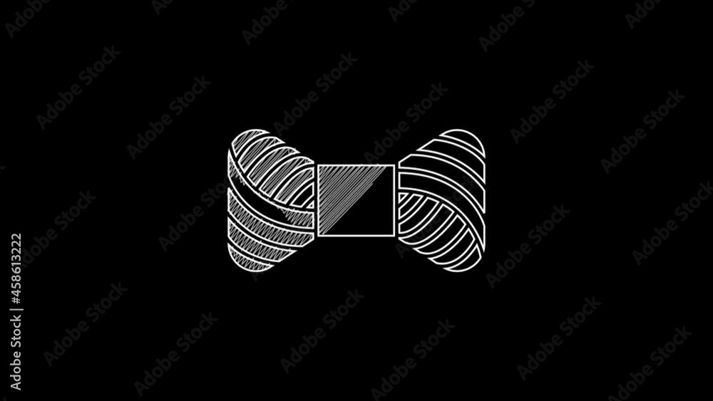 White line Sewing thread on spool icon isolated on black background. Yarn spool. Thread bobbin. 4K Video motion graphic animation White line Sewing thread on spool icon isolated on black background. Yarn spool. Thread bobbin. 4K Video motion graphic animation