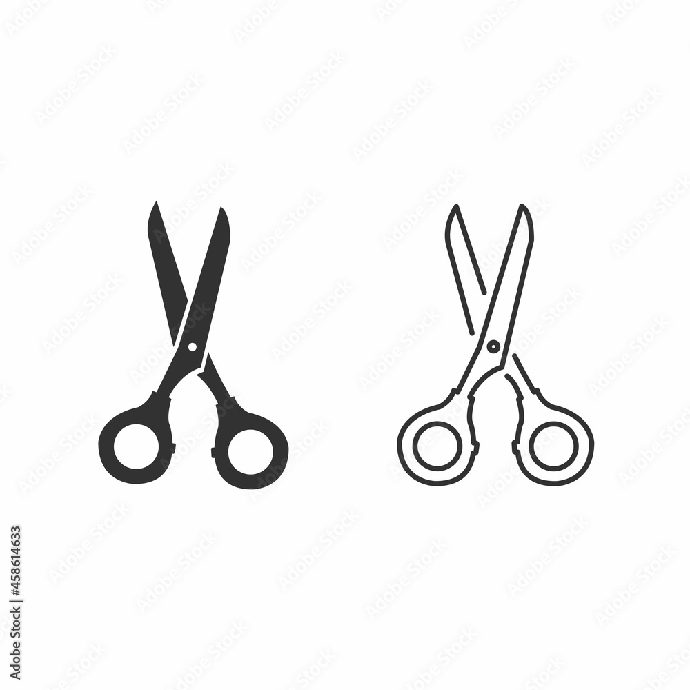 Scissors flat and line icon. Vector drawn on white background. Scissors flat and line icon. Vector drawn on white background.
