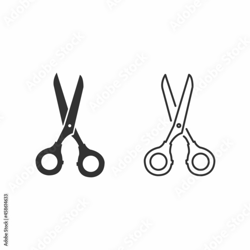 Scissors flat and line icon. Vector drawn on white background.