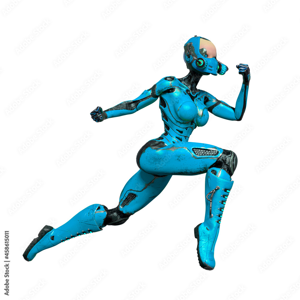 super gynoid is doing a comic punch