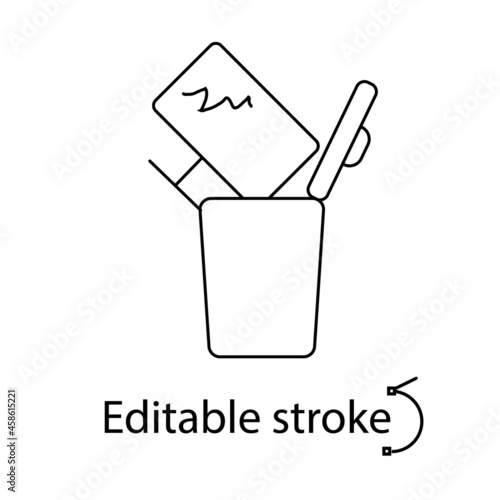 Broken monitor display in trash can outline icon. Computer problem. Isolated vector stock illustration