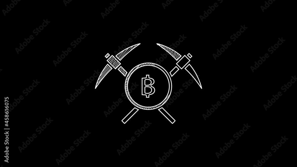 White line Crossed pickaxe icon isolated on black background. Blockchain technology, cryptocurrency mining, bitcoin, altcoins, digital money market. 4K Video motion graphic animation White line Crossed pickaxe icon isolated on black background. Blockchain technology, cryptocurrency mining, bitcoin, altcoins, digital money market. 4K Video motion graphic animation