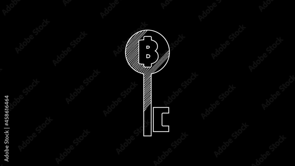 White line Cryptocurrency Bitcoin key icon isolated on black background. Concept of cyber security or digital key with technology interface. 4K Video motion graphic animation White line Cryptocurrency Bitcoin key icon isolated on black background. Concept of cyber security or digital key with technology interface. 4K Video motion graphic animation