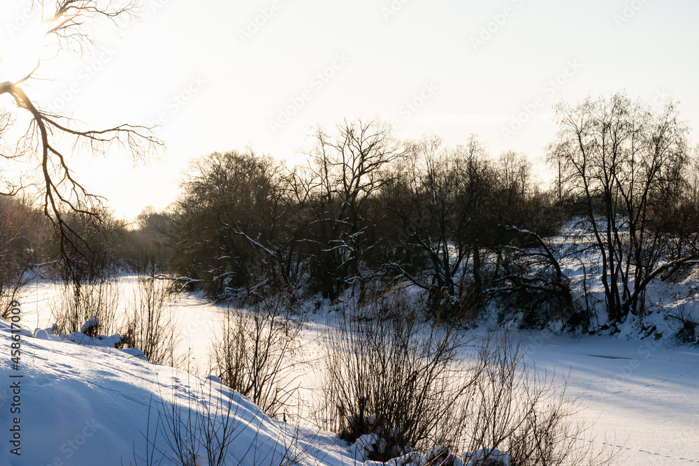 Snowy river. Landscape photo of winter nature. Snowy river. Landscape photo of winter nature.