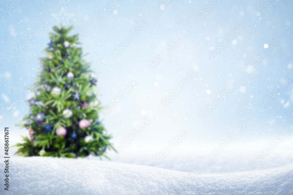 snowdrift and defocus christmas tree, christmas background