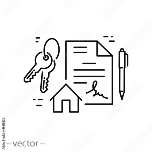 estate contract icon, assistance home rent or sale, broker service, document signature, agreement review buyer, ​thin line symbol - editable stroke vector illustration