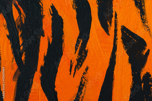 Wallpaper Mural Tiger. Orange black striped acrylic. Abstract painting, conceptual texture of African cat skins, festive Halloween primary colors. The original fragment of the picture. Fashionable design background Torontodigital.ca