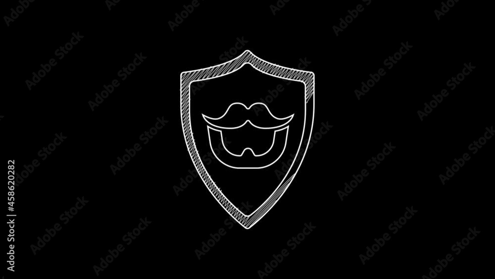 White line Mustache and beard on shield icon isolated on black background. Barbershop symbol. Facial hair style. 4K Video motion graphic animation White line Mustache and beard on shield icon isolated on black background. Barbershop symbol. Facial hair style. 4K Video motion graphic animation