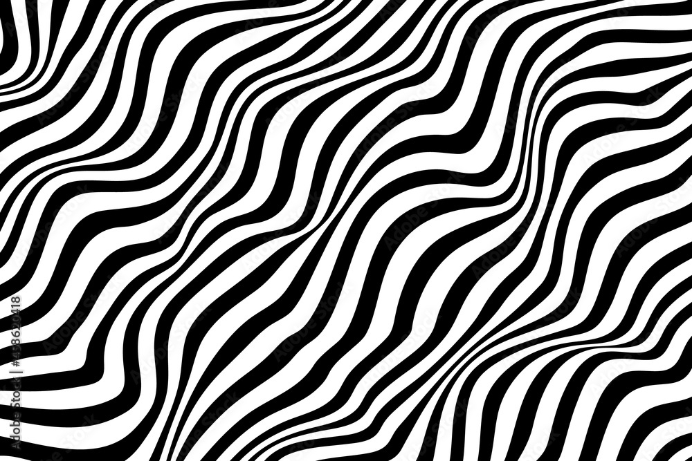 Simple wavy background. Vector illustration of stripes with optical illusion, op art.