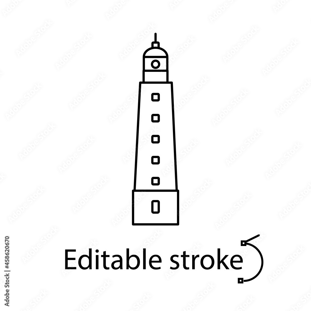 Lighthouse outline icon. Customizable linear contour symbol. Editable stroke. Isolated vector illustration