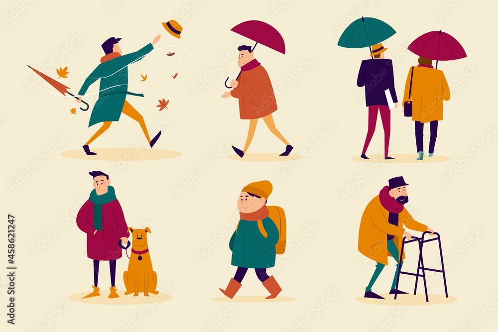  people walking autumn vector design illustration
