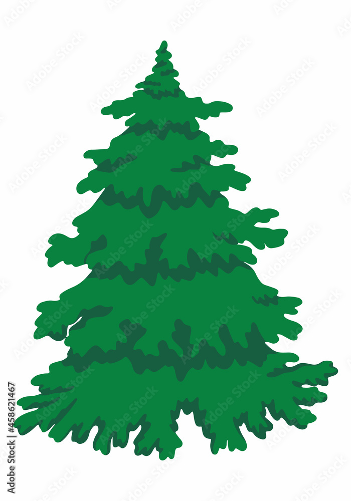 Colored cartoon doodle of fir-tree, evergreen tree. Hand drawn vector illustration. Single drawing isolated on white background. Element for design, print, sticker, card, decoration, wrap. Colored cartoon doodle of fir-tree, evergreen tree. Hand drawn vector illustration. Single drawing isolated on white background. Element for design, print, sticker, card, decoration, wrap.