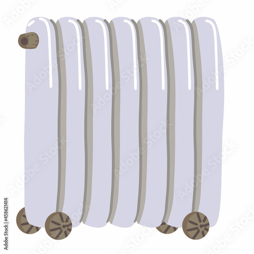 Electric convection heater. Colored cartoon doodle of winter attribute. Hand drawn vector illustration. Single drawing isolated on white. Element for Christmas design, print, sticker, card, decor.