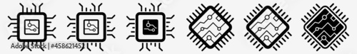 Microchip Icon Computer Microchip Set | Microchips Icon Chipset Vector Illustration Logo | Micro Chip CPU Icon Isolated Mobile Microchip Processor Collection