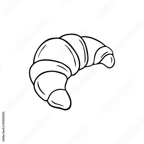 Croissant in doodle style. For banner, poster and menu bakery shop. Hand drawn vector illustration isolated on white background.