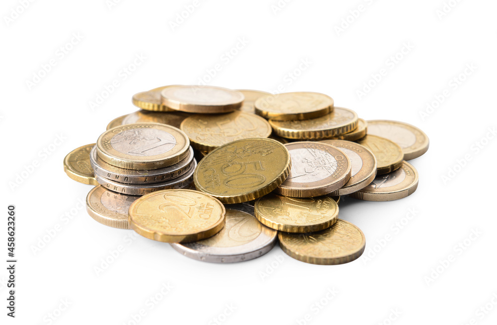 Golden coins on white background Golden coins on white background