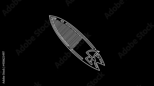 White line Surfboard icon isolated on black background. Surfing board. Extreme sport. Sport equipment. 4K Video motion graphic animation