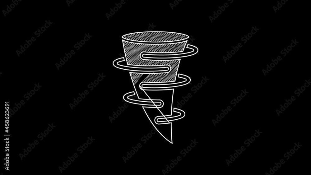 White line Tornado icon isolated on black background. 4K Video motion graphic animation White line Tornado icon isolated on black background. 4K Video motion graphic animation