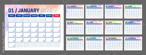 Colorful 2022 Calendar Design with Different Color for Every Month