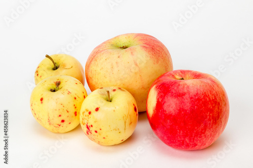 red and yellow apples on a white background