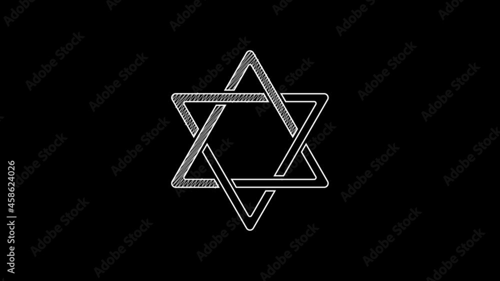 White line Star of David icon isolated on black background. Jewish religion symbol. Symbol of Israel. 4K Video motion graphic animation White line Star of David icon isolated on black background. Jewish religion symbol. Symbol of Israel. 4K Video motion graphic animation