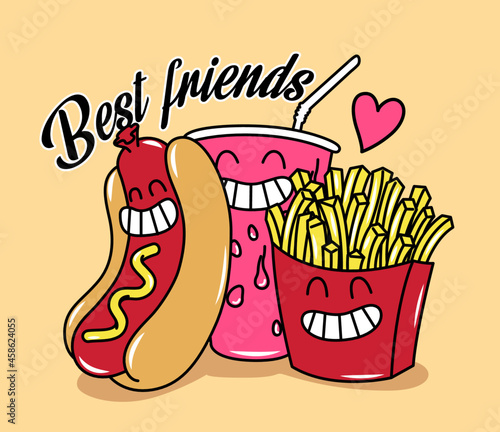 HOTDOG, PAPAS FRITAS Y REFRESCO, MEJORES AMIGOS