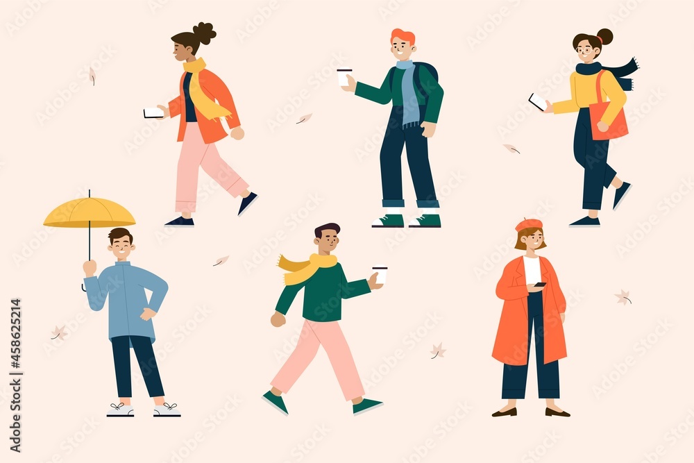  with characters wearing autumn clothes vector design illustration