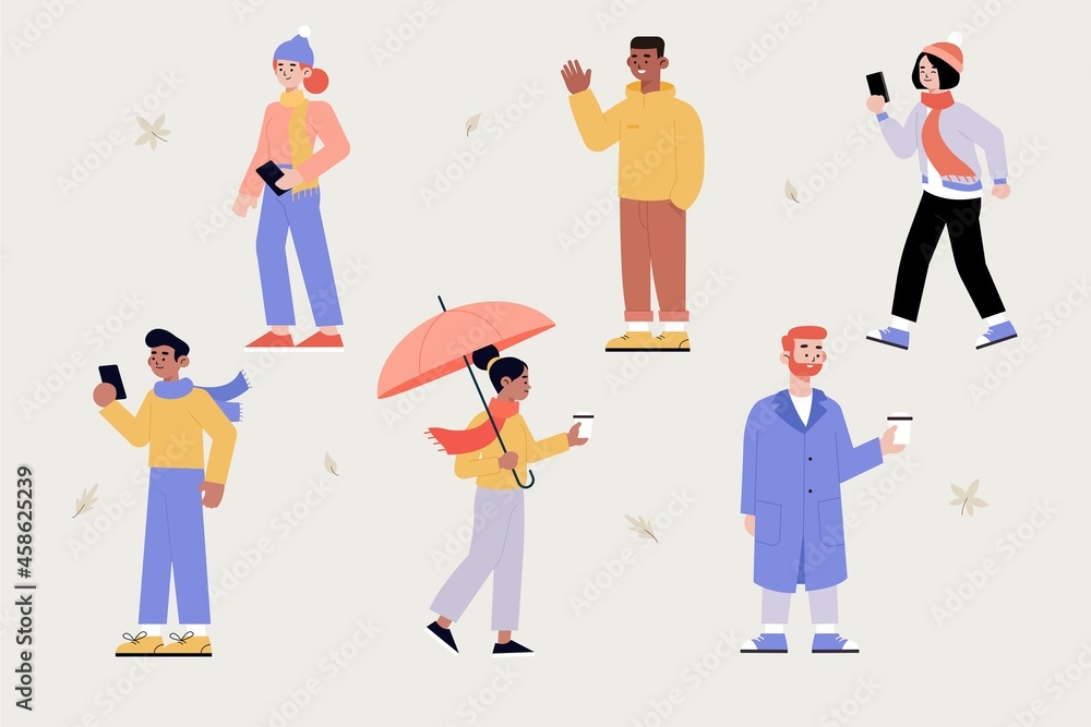 group character wearing autumn clothes vector design illustration