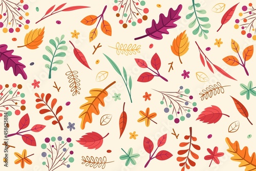 hand drawn autumn leaves background vector design illustration