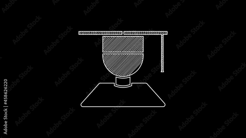White line Graduate and graduation cap icon isolated on black background. 4K Video motion graphic animation White line Graduate and graduation cap icon isolated on black background. 4K Video motion graphic animation