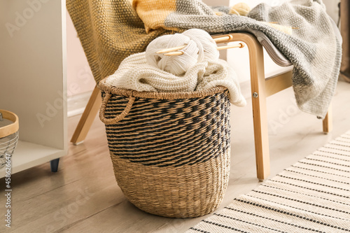 Basket with knitting yarn, ...