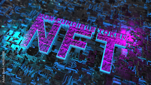 NFT Non-Fungible Tokens or NFTs are unique digital assets that cannot be replicated underpinned by blockchain technology - 3D Illustration Rendering photo