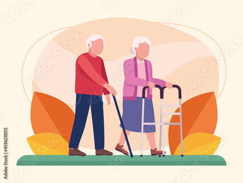 grandparents couple walking