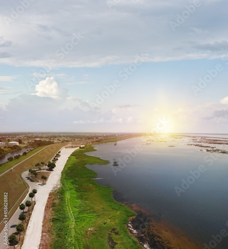 Lake Okeechobee scenic trail and park. Aerial view. photo