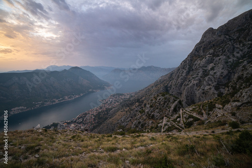 Views from the Ladder of Kotor, famous hike in Kotor by the Mediteranean Sea, touristic destination in Bbosnia and Herzegovina, Europe