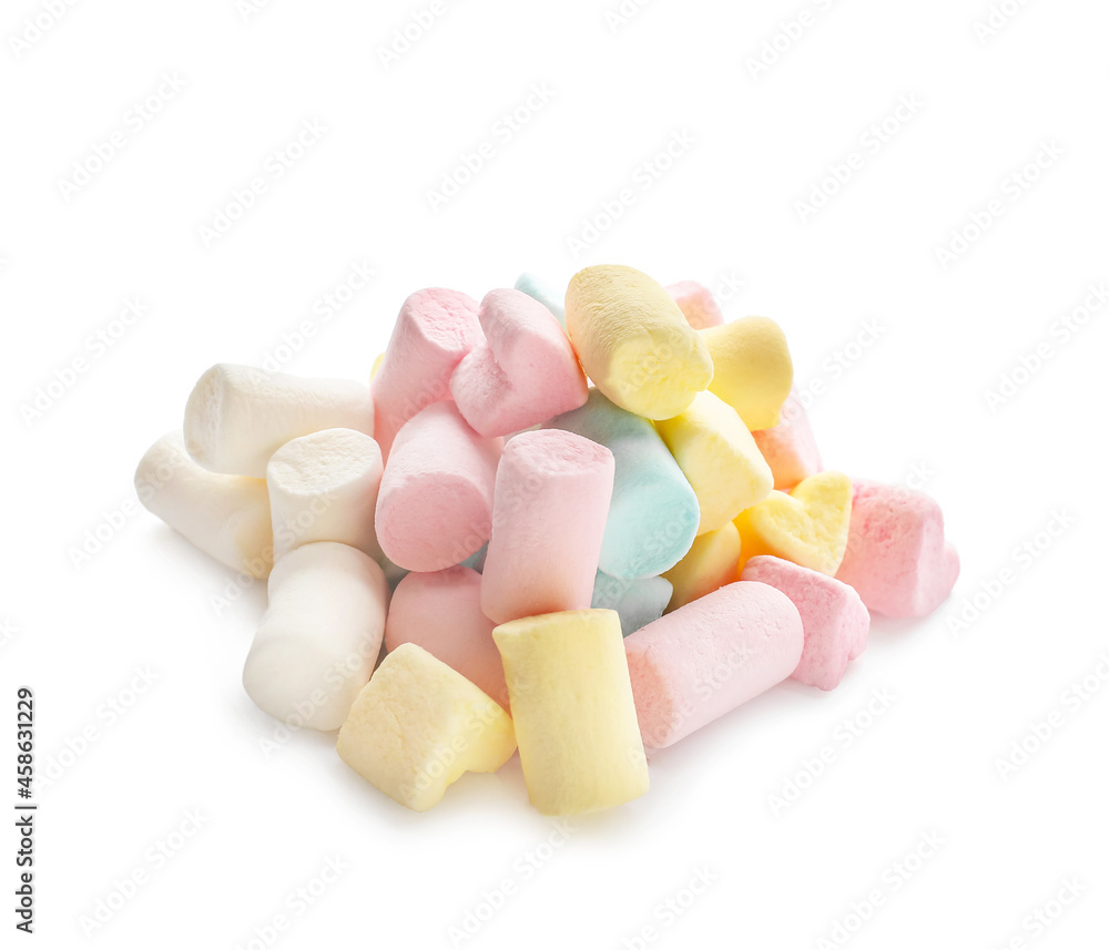 Heap of colorful marshmallows on white background Heap of colorful marshmallows on white background