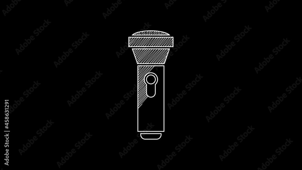 White line Flashlight icon isolated on black background. 4K Video motion graphic animation White line Flashlight icon isolated on black background. 4K Video motion graphic animation
