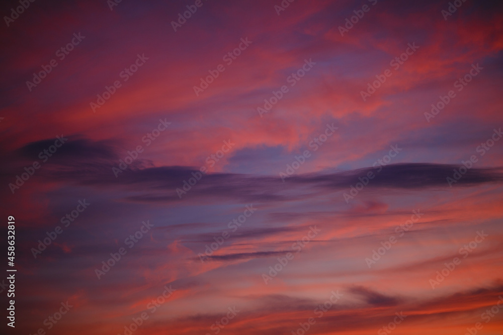 Red clouds after sunset. Beautiful sunset.