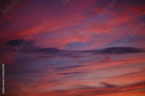 Red clouds after sunset. Beautiful sunset.