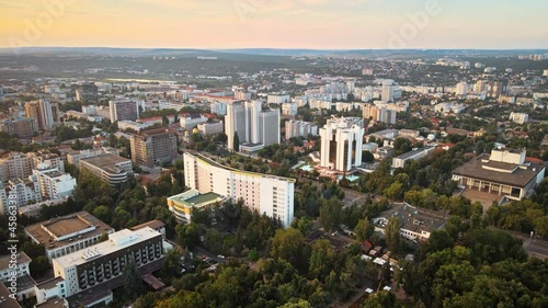 Wallpaper Mural Aerial sunset drone view of Chisinau city center with presidency and parliament building. Moldova Torontodigital.ca