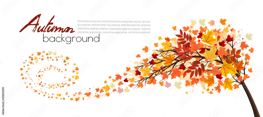 Plakat Autumn absctact background with a tree and a colorful leaves. Vector.