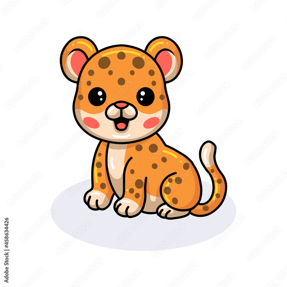 Fototapeta premium Cute baby leopard cartoon sitting