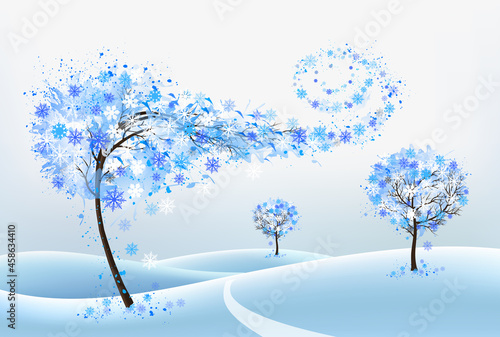 Winter Nature Background with stylized trees representing season - winter. Vector.
