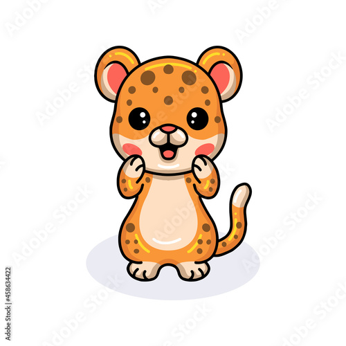 Cute baby leopard cartoon standing
