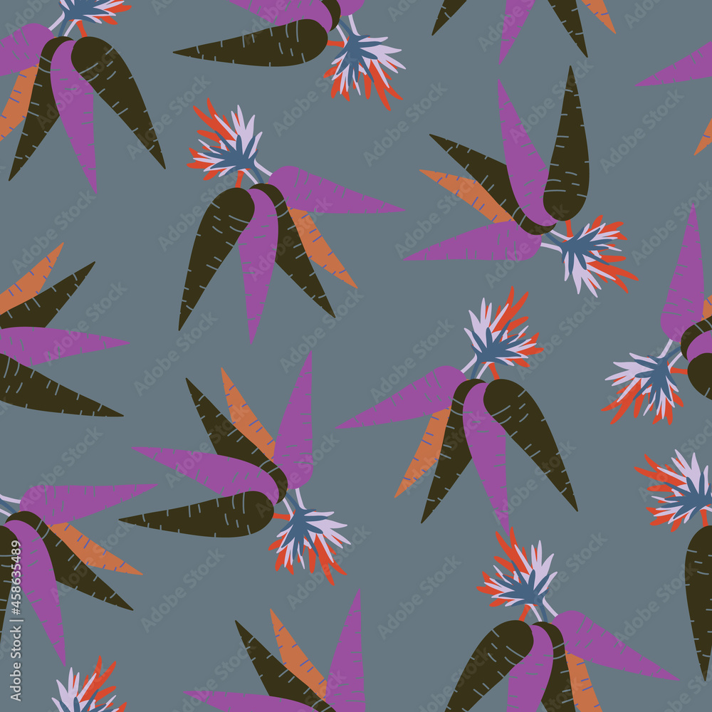 Fototapeta premium Grey with a bunch of carrot elements seamless pattern background design.