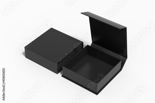 Black opened and closed square folding gift box mock up on white background Fototapete