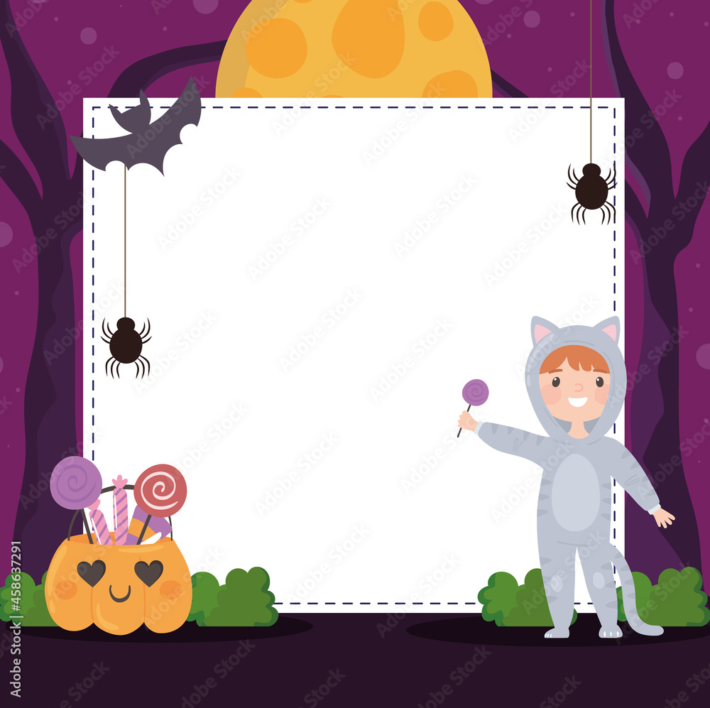 Fototapeta premium halloween kid in costume cat