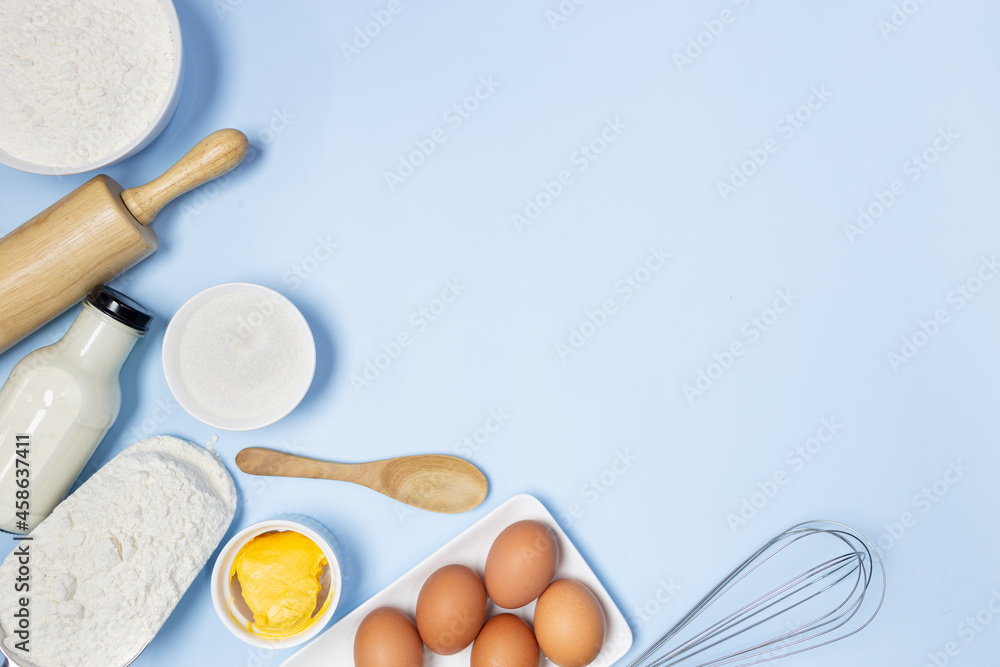 food ingredients on a blue background food ingredients on a blue background